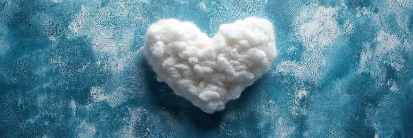 A heart-shaped cloud formation rests on a textured blue surface